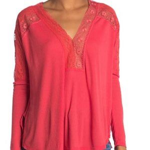NWOT FREE PEOPLE Lola Lace Trim V Neck Top S